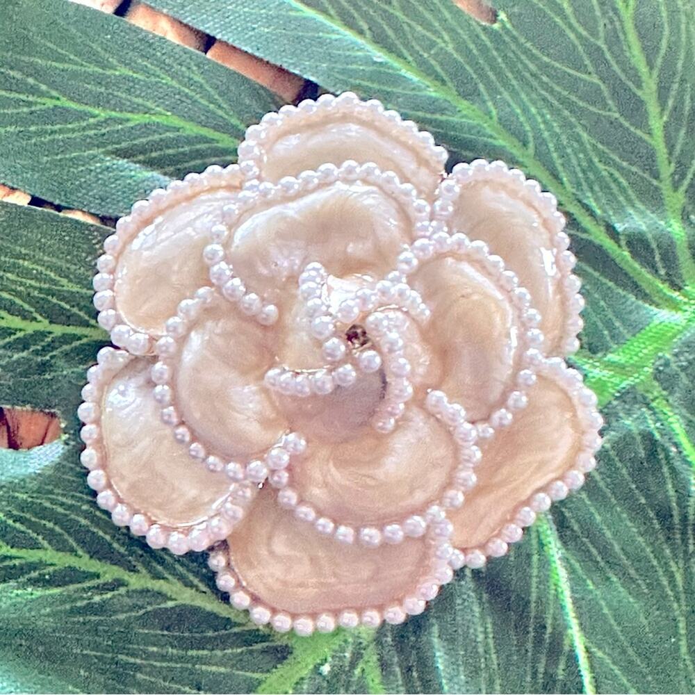 BOGO FREE Camellia PEARL ROSE ENAMEL BROOCH PIN